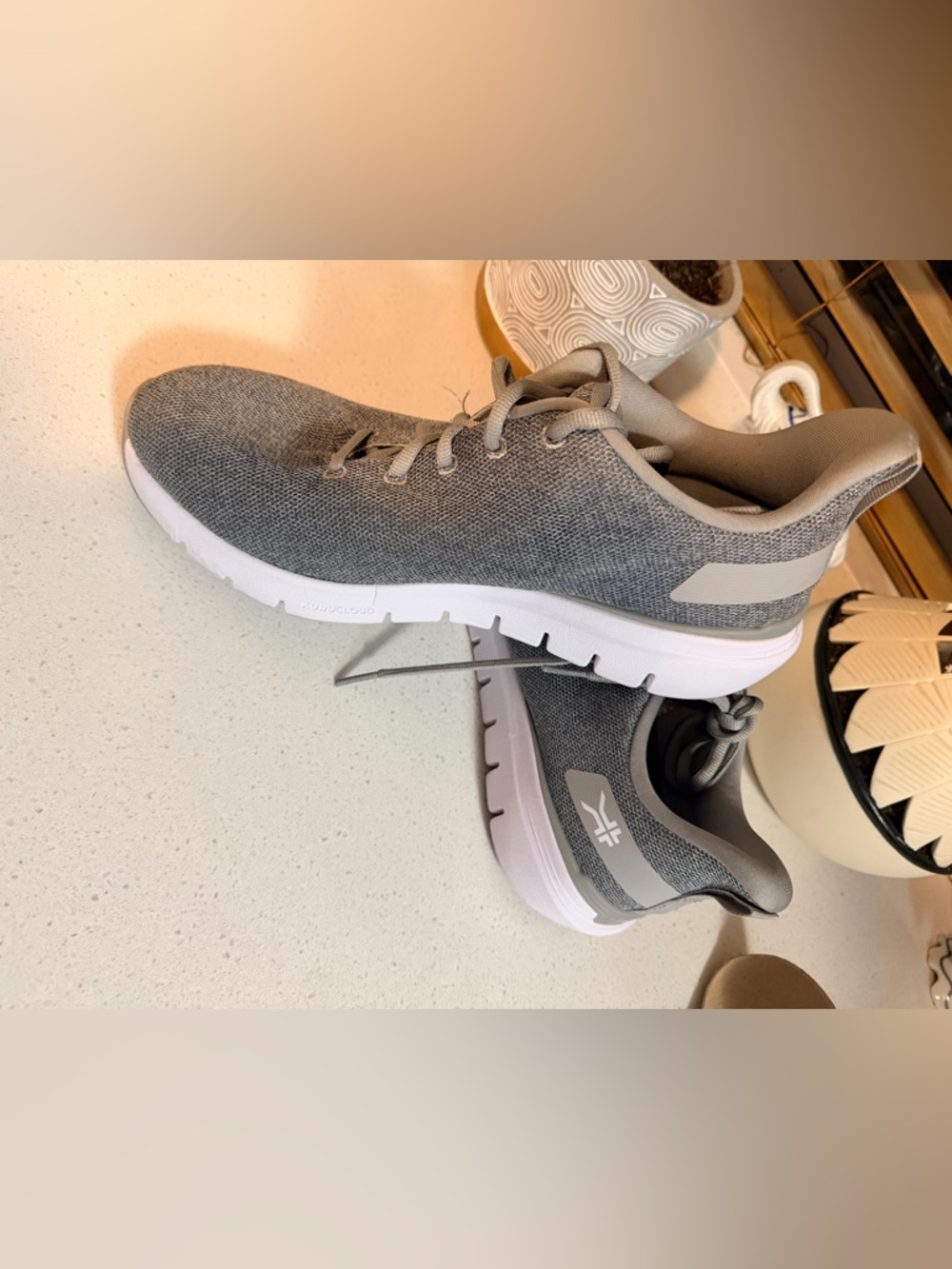 KURU Men's Gray Knit Athletic Sneakers with White Sole